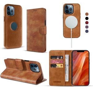 Brown Leather Phone Case with Card Holder for iPhone 15 Pro max, new